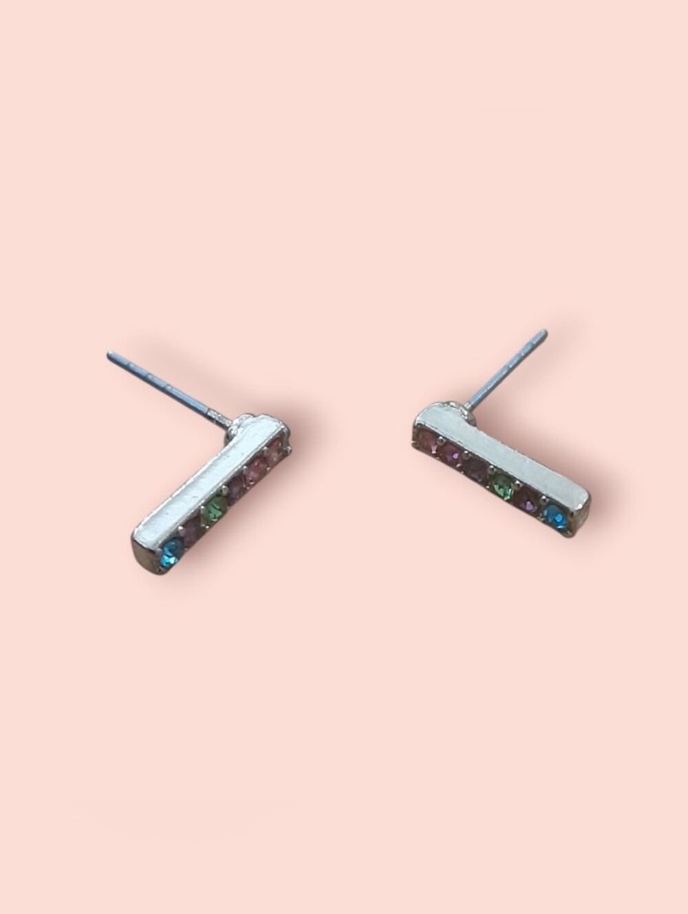 Sliver Tone Rainbow Bar Stud Earring Colorful Moden Jewelry